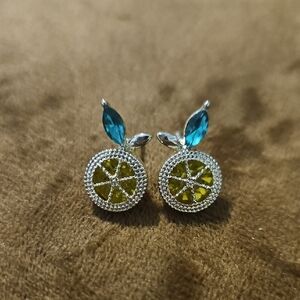 EUC Yellow Citrus Crystal Stud Earrings in Yellow and Teal
